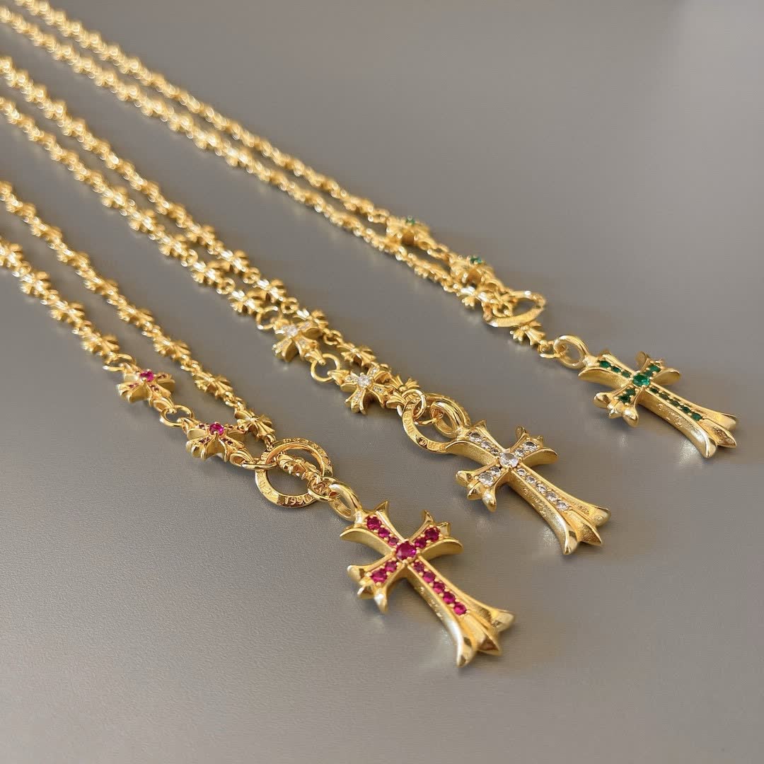 Chrome Hearts Gold Star Chain with Cross Pendants